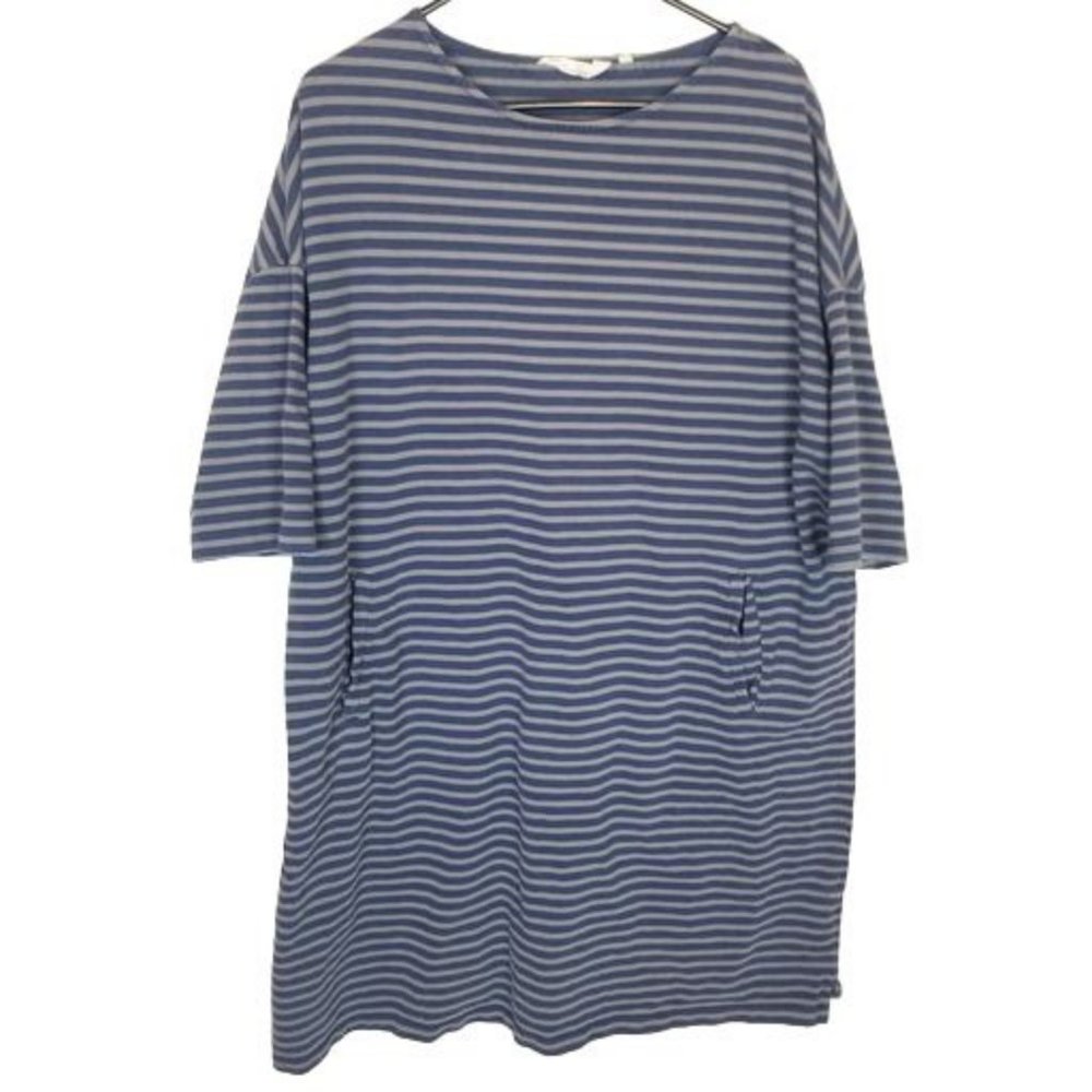 Seasalt Cornwall Womens 18 Gray Striped Organic Cotton Sweater Dress Pockets